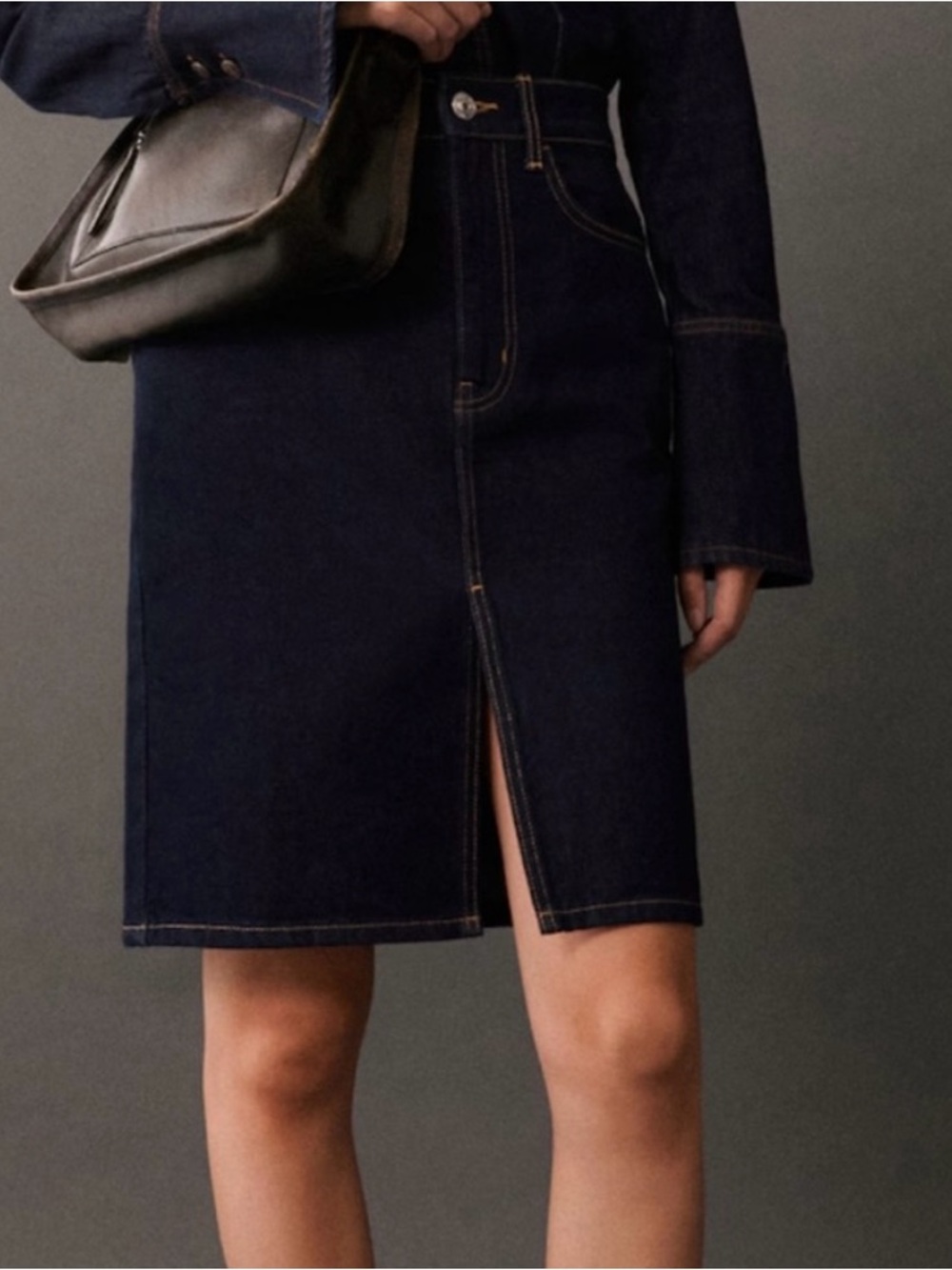Mango Rinse wash denim midi-skirt